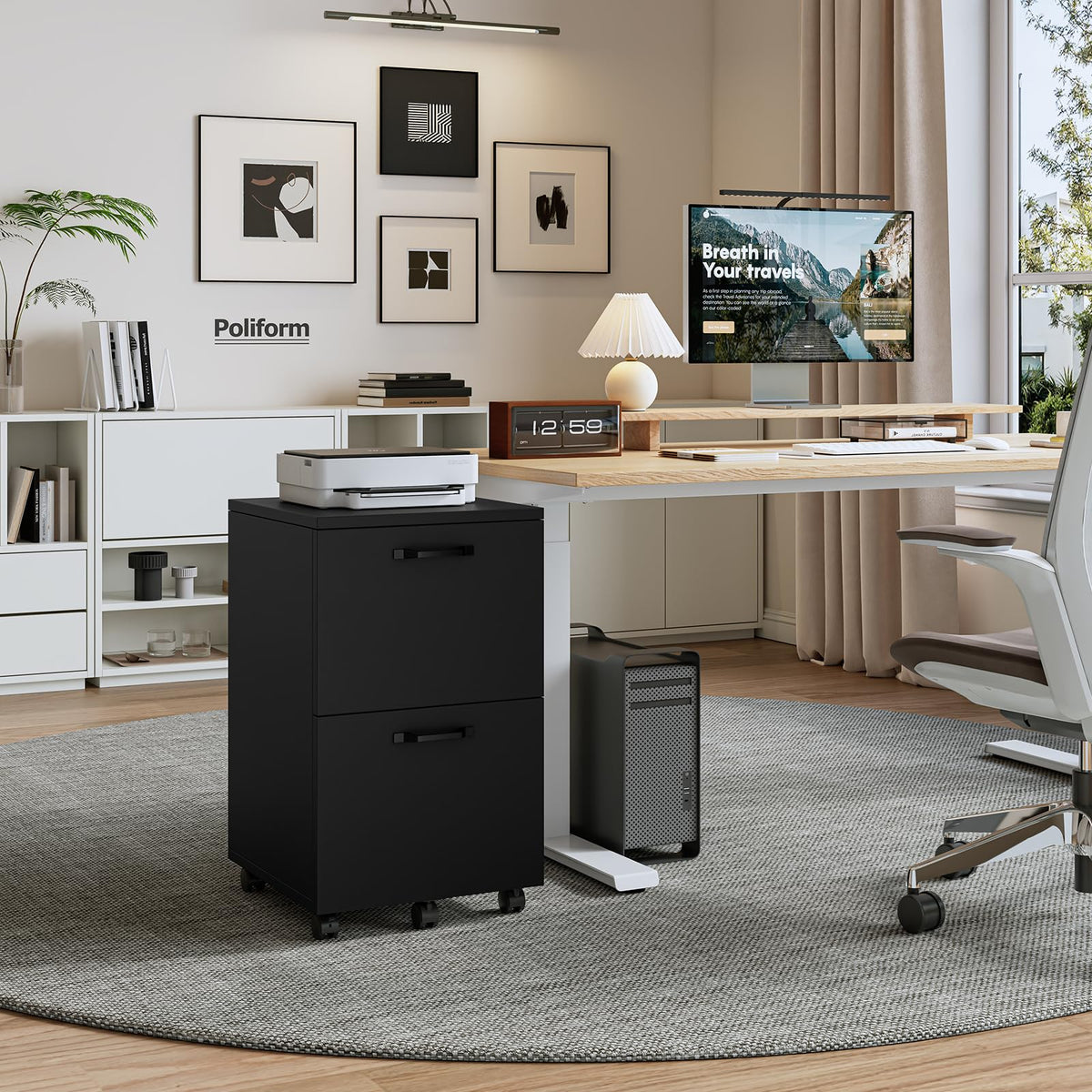 Black 2 Drawer Rolling Wood Filing Cabinet H88303