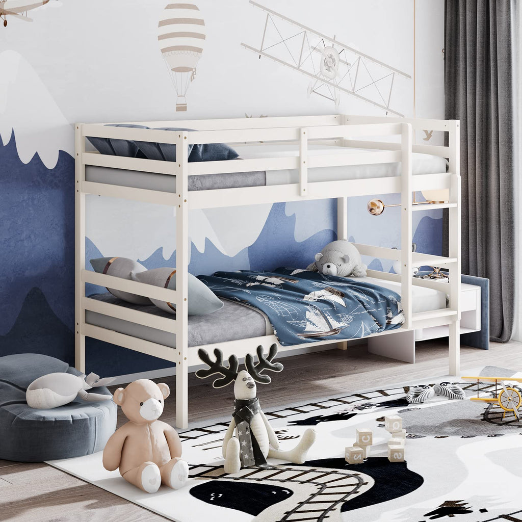 Wood Twin Over Twin Bunk Bed with Ladder & Safety Guardrail C28189