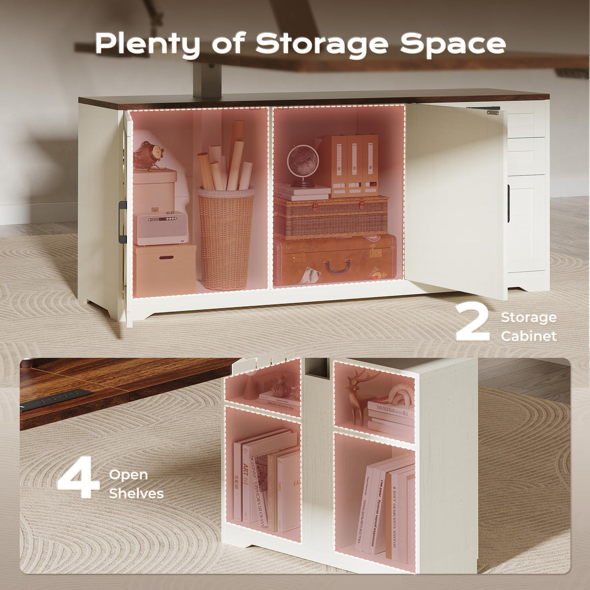 55'' L Shaped Standing Desk with Outlets and Drawers Y136110