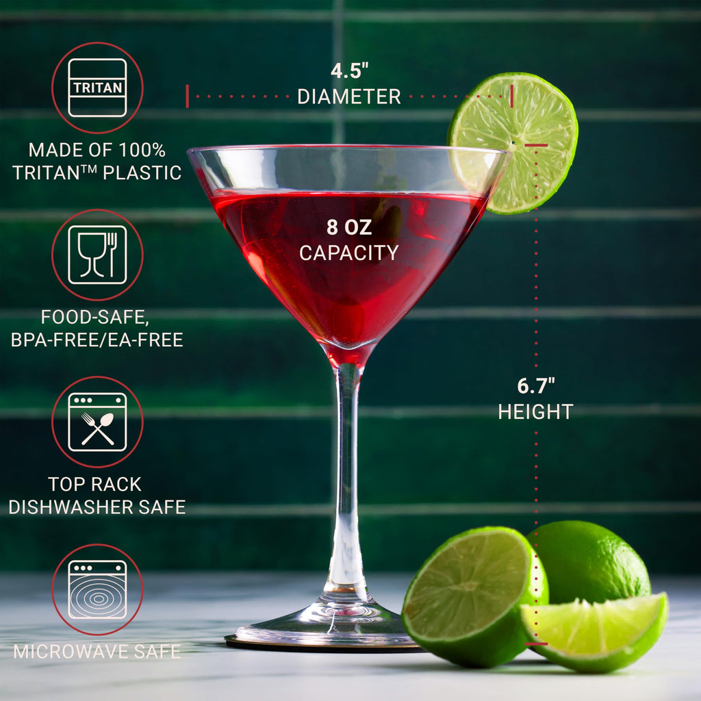 Unbreakable Plastic Martini Glasses, 8 oz Set of 6 G438255