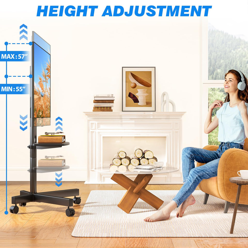 Mobile TV Stand for 23-65 Inch Flat Curved TVs Black S58367