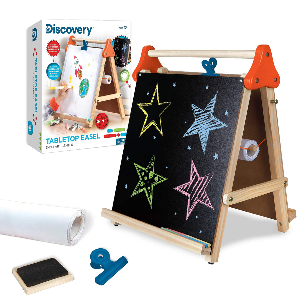 3-in-1 Tabletop Dry Erase Chalkboard Art Easel with Paper Roll G56191