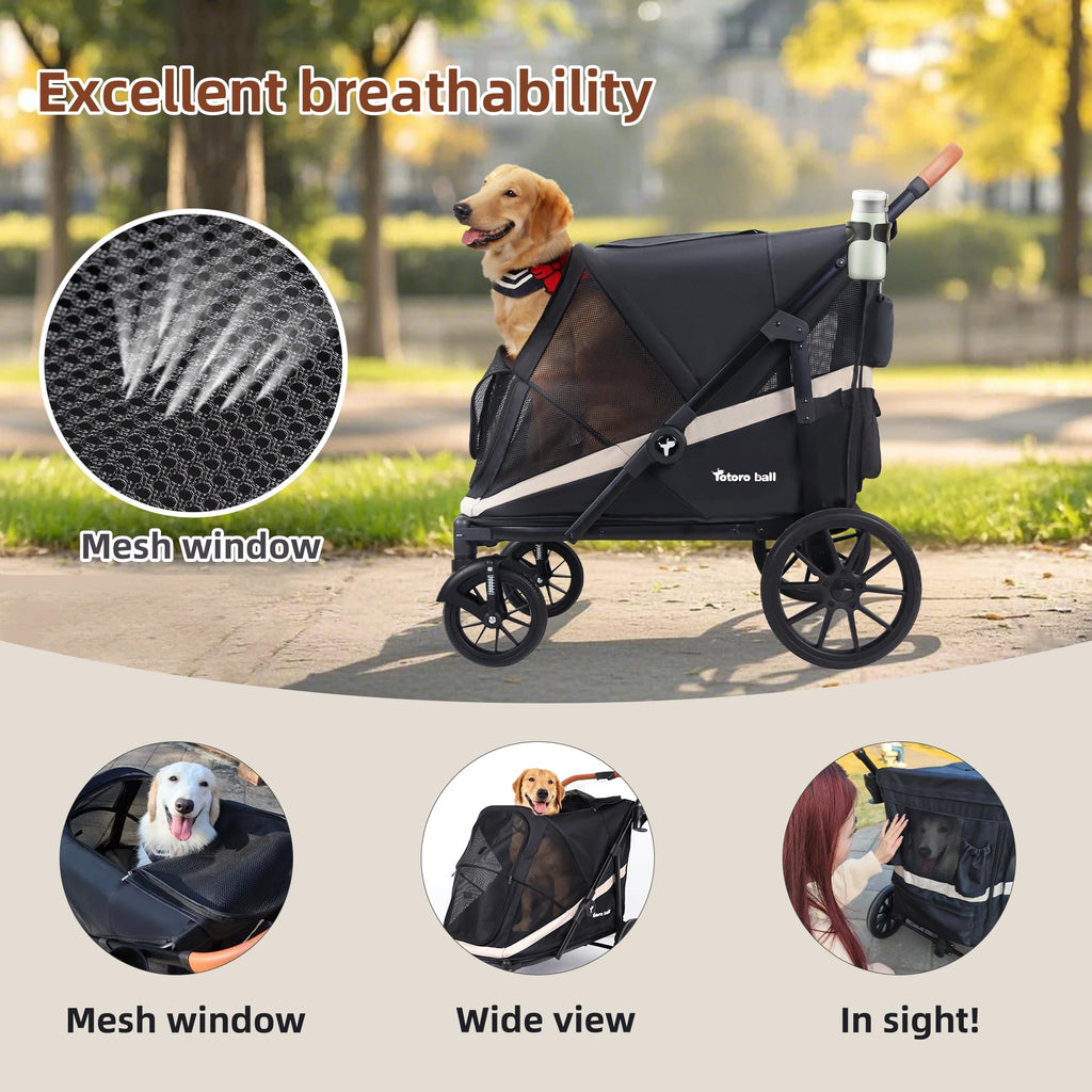 Black Large 4 Wheel Dog Stroller with Storage Pocket I453