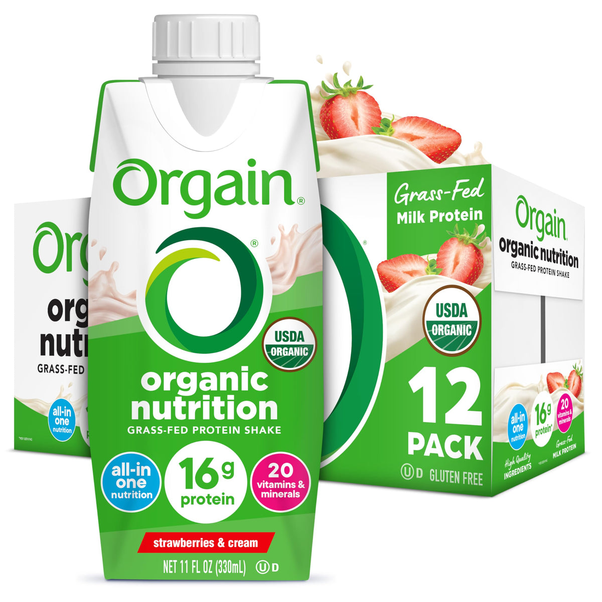 Organic Grass Fed Protein Shake, Strawberry, 11oz, 12pk I760445