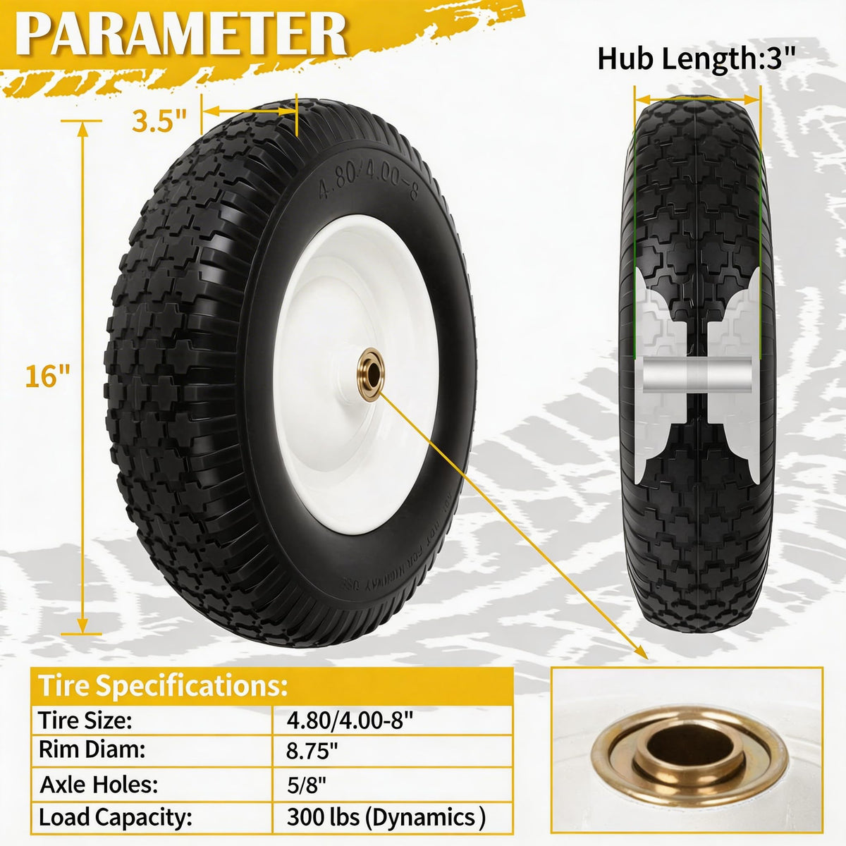 Flat Free Wheelbarrow Tire and Wheel 2 Pack U8815