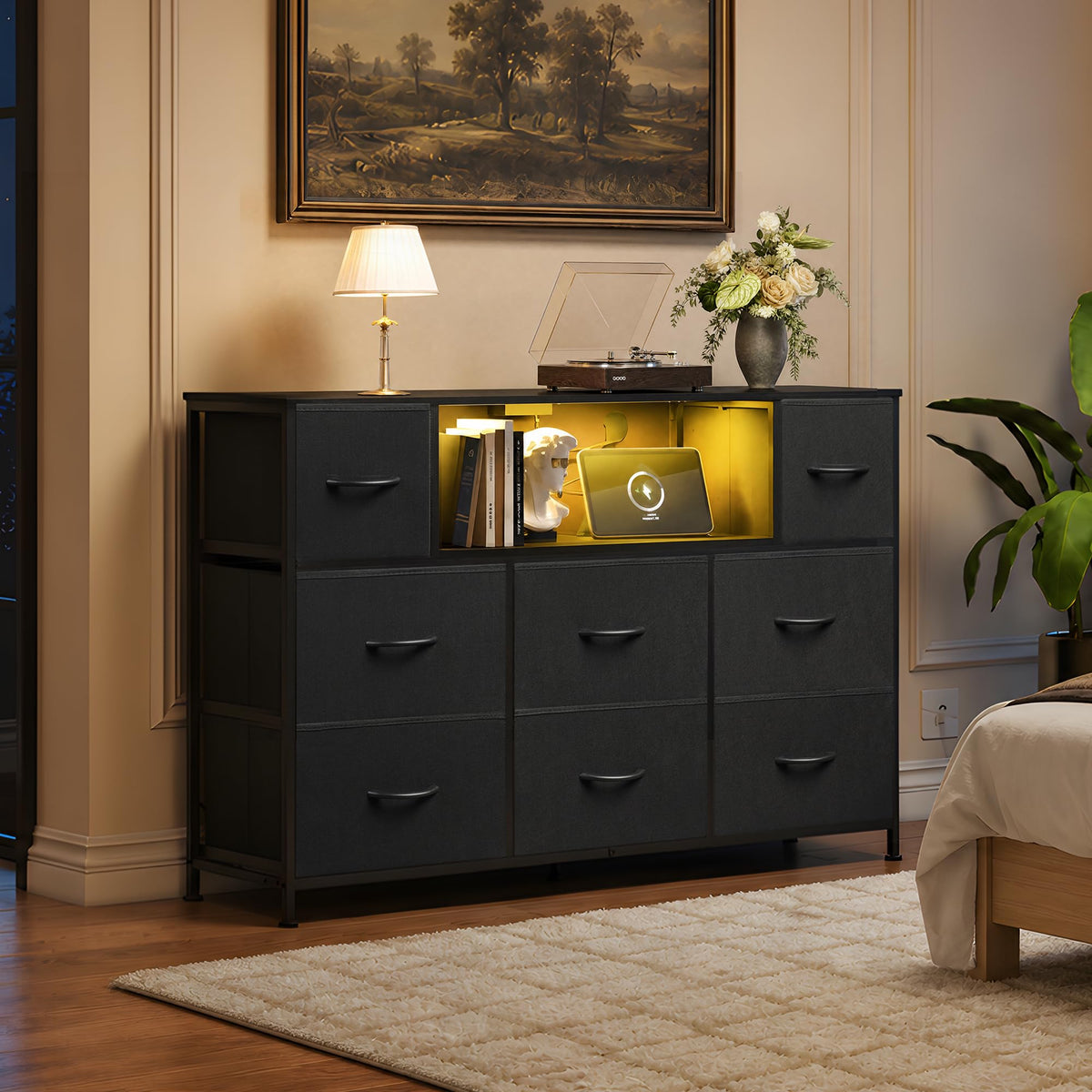 Black 8 Drawer TV Stand V188