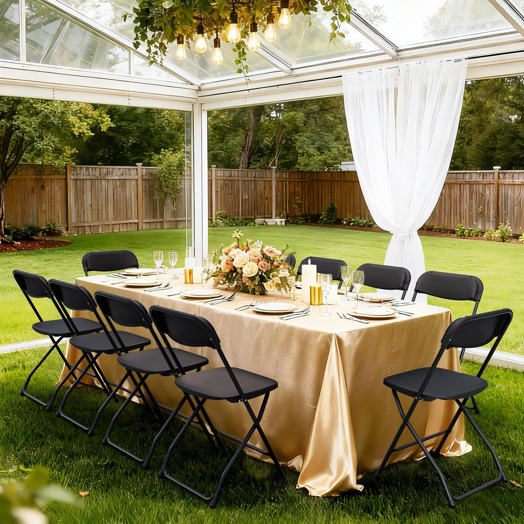 Black Plastic Folding Chairs, 10 Pack Steel Frame 350lbs Capacity O711858