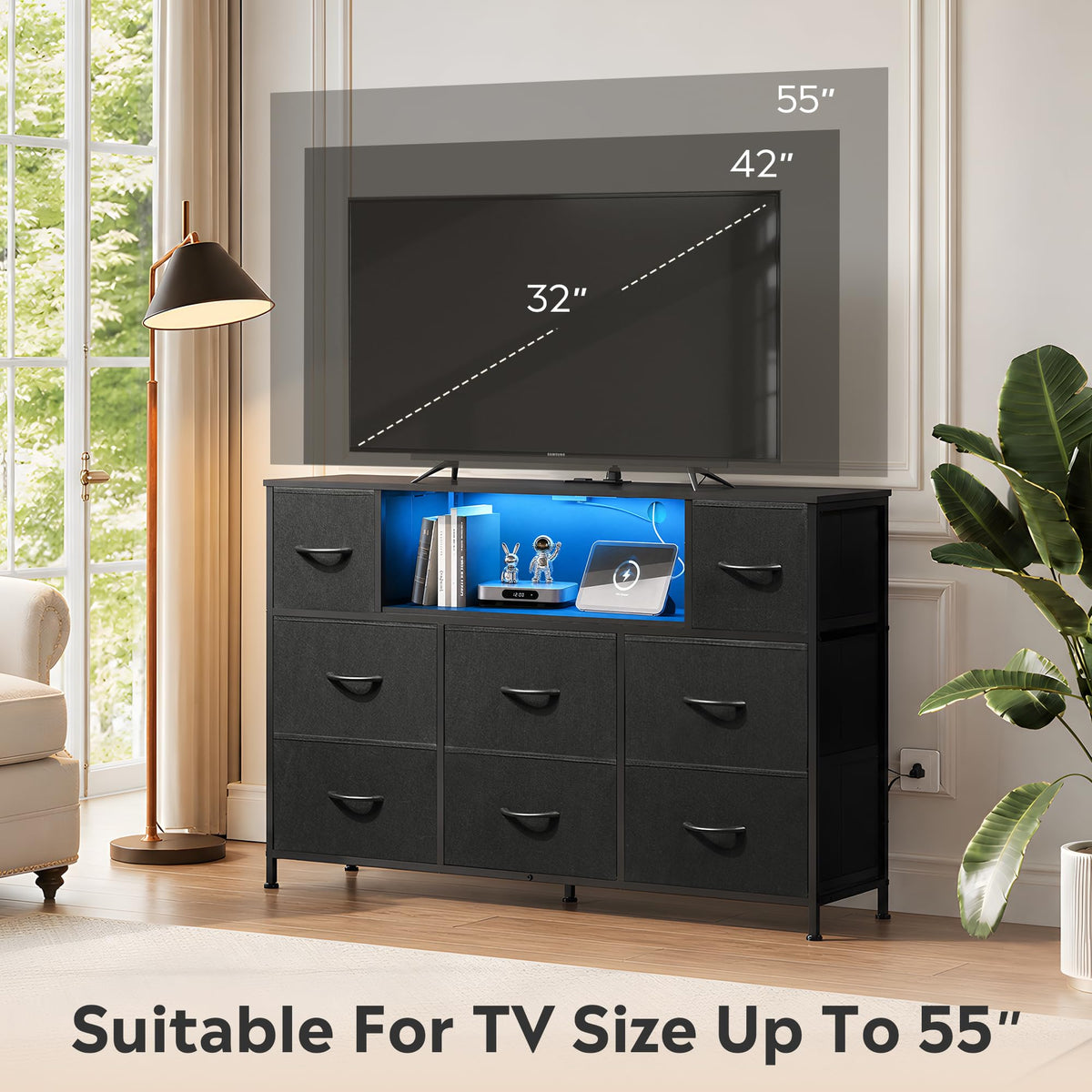 Black 8 Drawer TV Stand V188