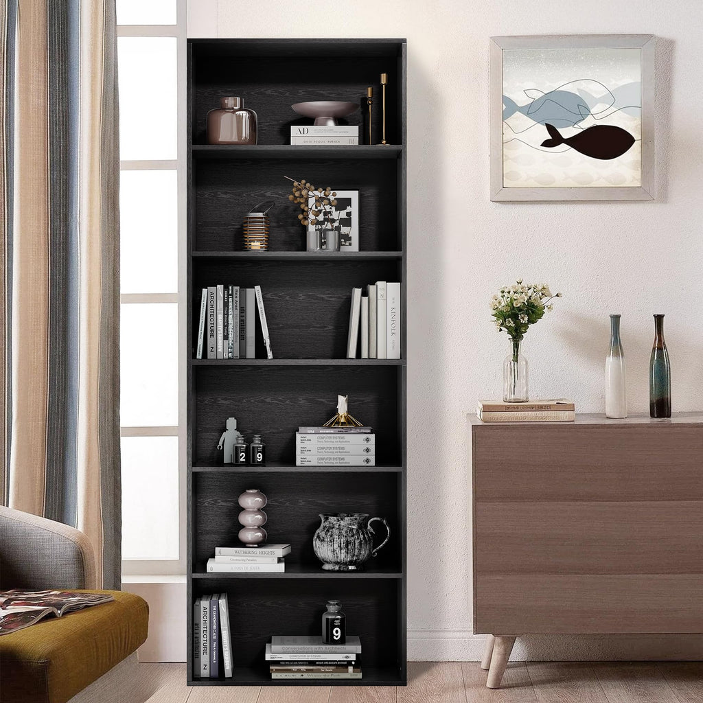 71" Tall 6-Tier Black Bookshelf I4521