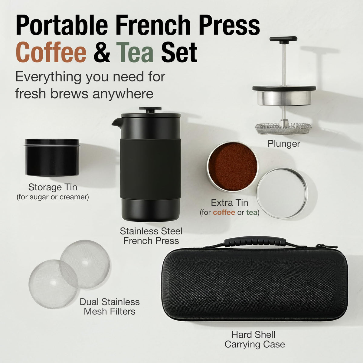 12 oz Double Wall Insulated Travel French Press Coffee Maker Set J556106