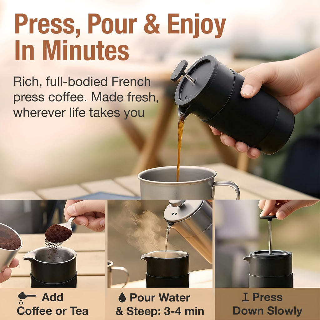 12 oz Double Wall Insulated Travel French Press Coffee Maker Set J556106