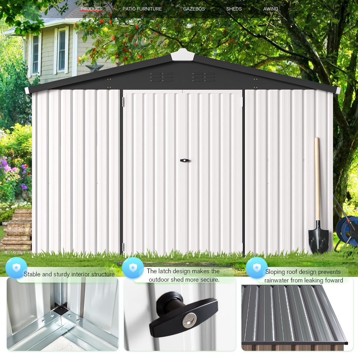 10' x 14' White Waterproof Metal Outdoor Storage Shed H1540