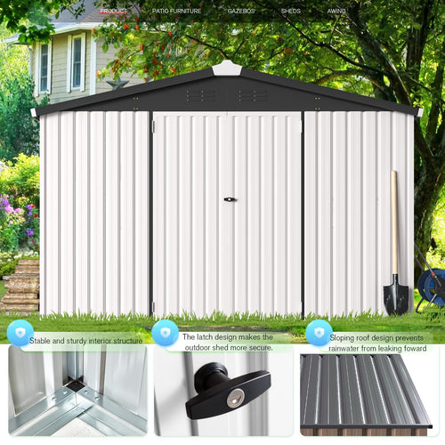 10' x 14' White Waterproof Metal Outdoor Storage Shed H1540