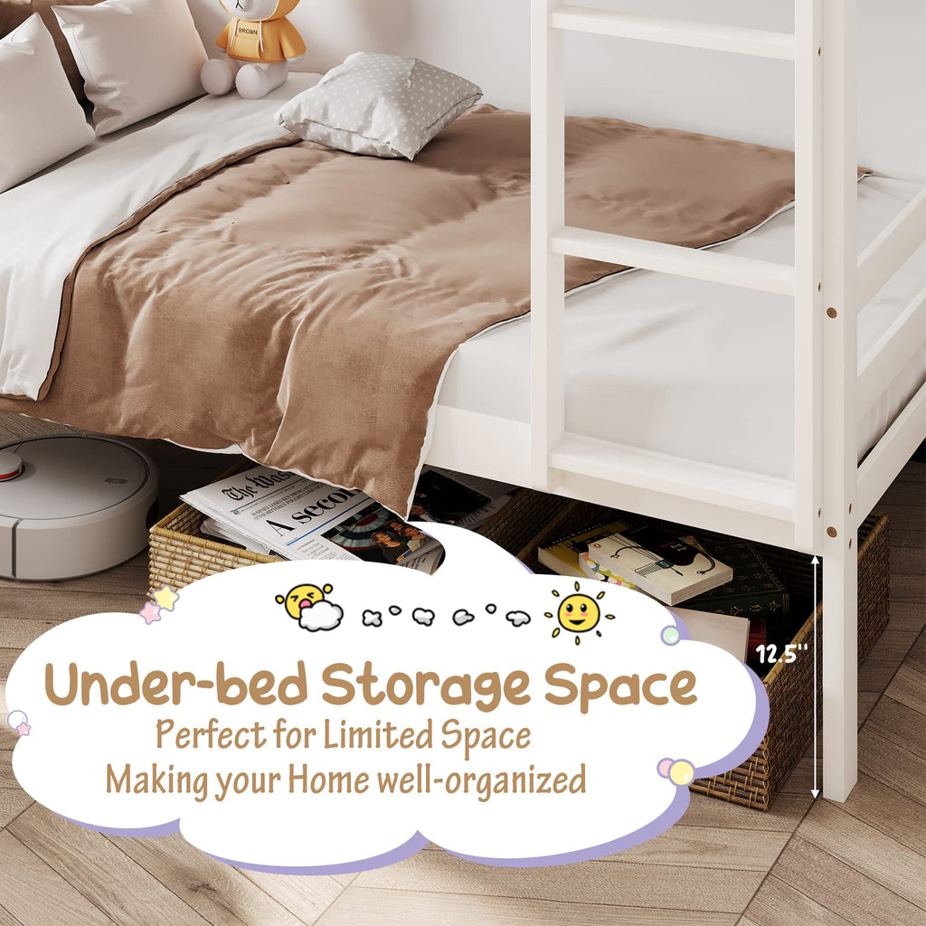 Wood Twin Over Twin Bunk Bed with Ladder & Safety Guardrail C28189