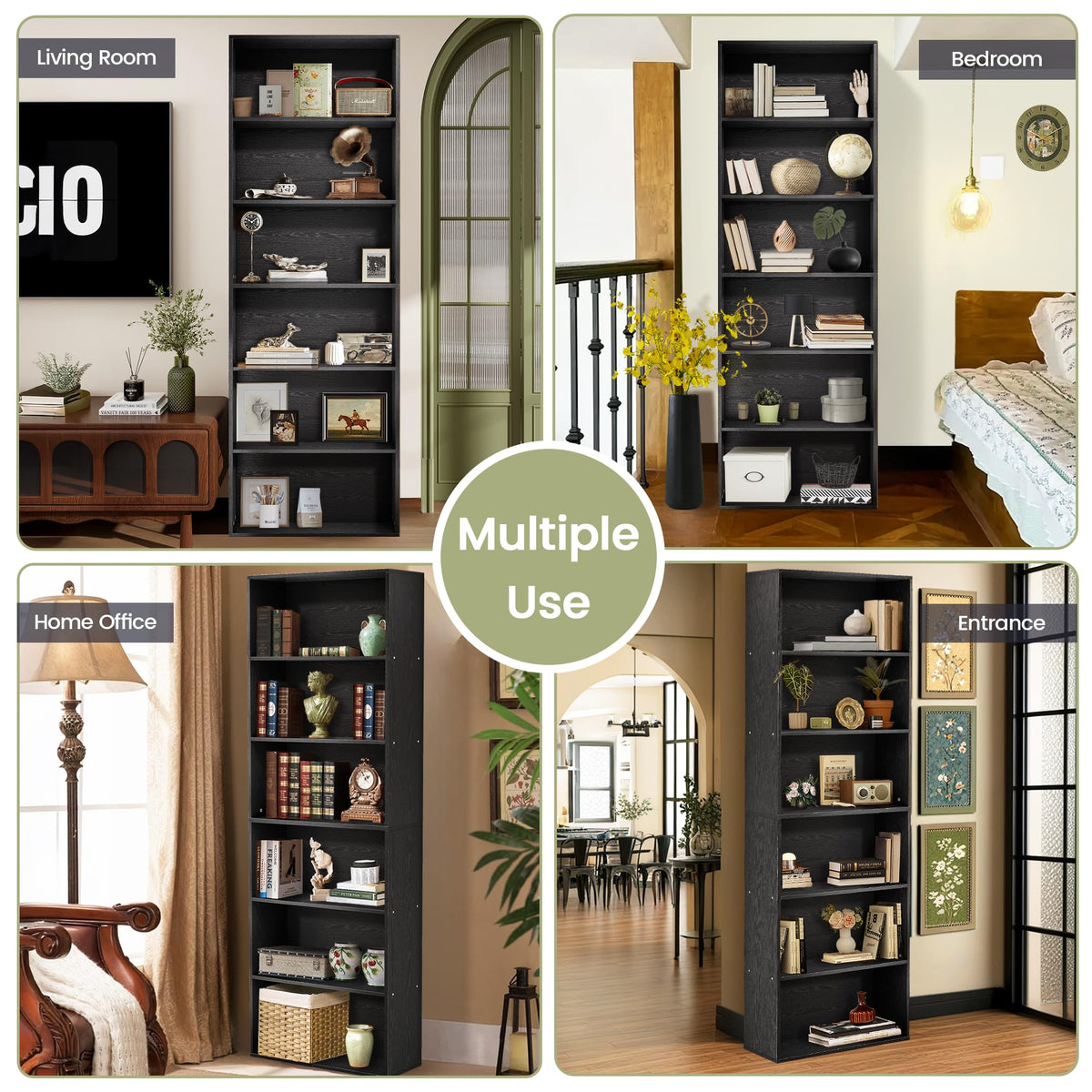 71" Tall 6-Tier Black Bookshelf I4521