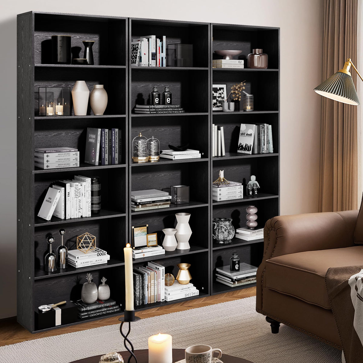 71" Tall 6-Tier Black Bookshelf I4521