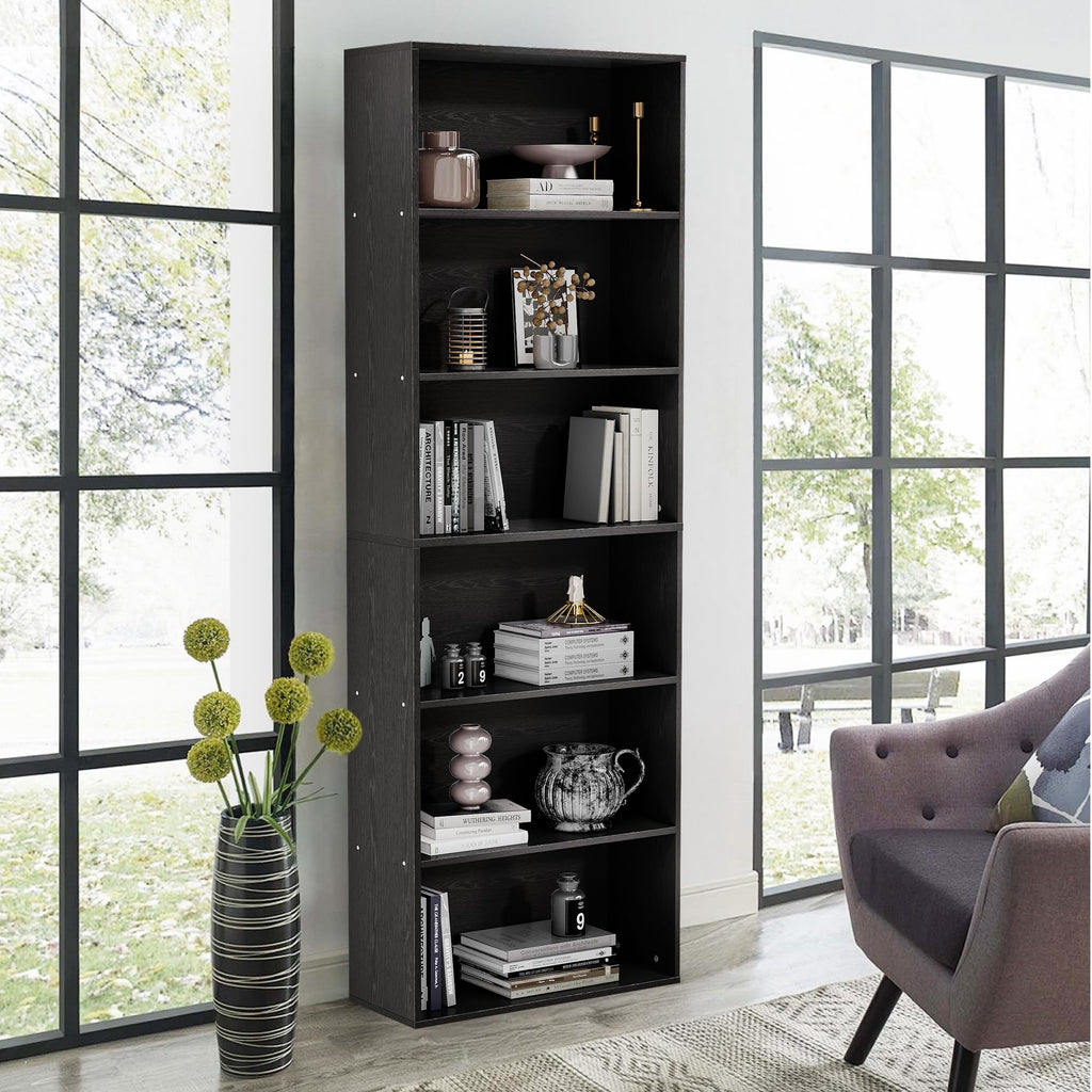 71" Tall 6-Tier Black Bookshelf I4521