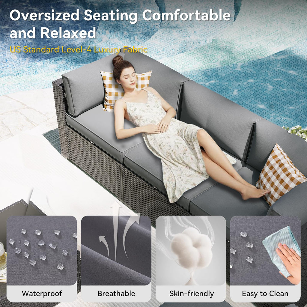 7 Piece Wicker Rattan Outdoor Sectional Sofa Set J2296