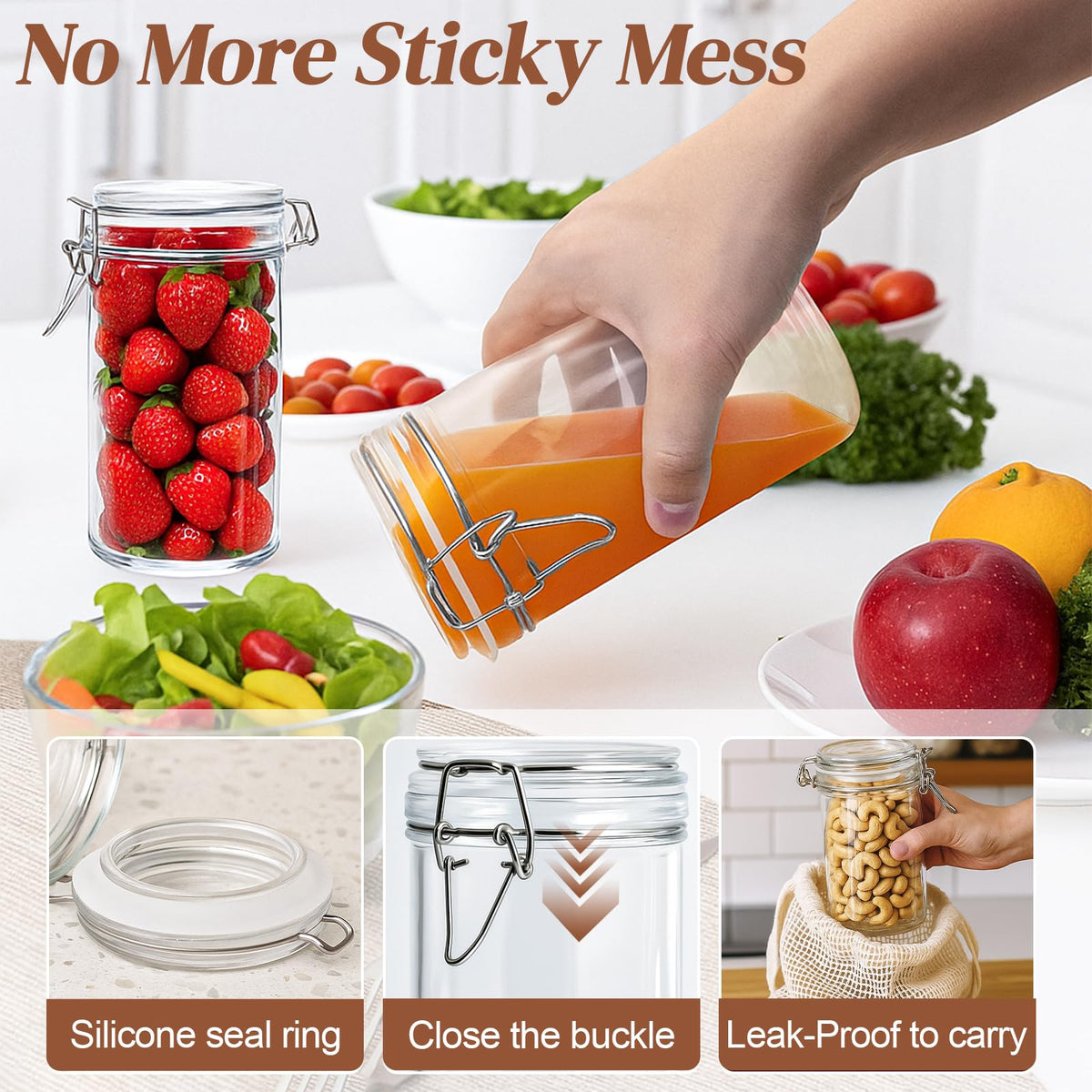 8 PCS 16 oz Glass Jars with Airtight Lid M129