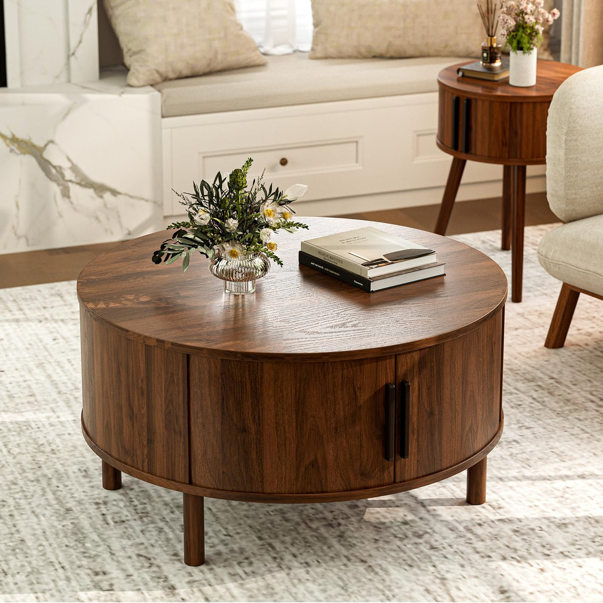 Round Coffee Table with Sliding Doors E4959