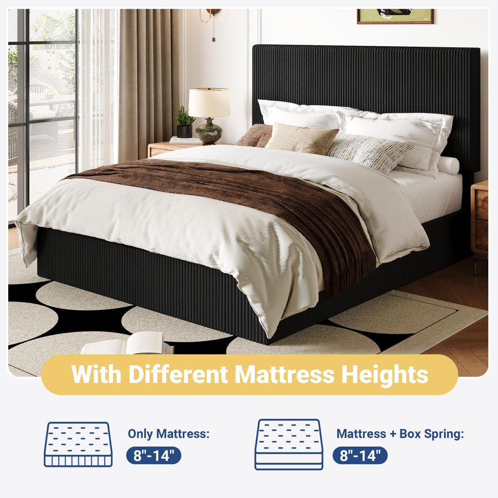 Queen Bed Frame with Adjustable Corduroy Headboard W176200