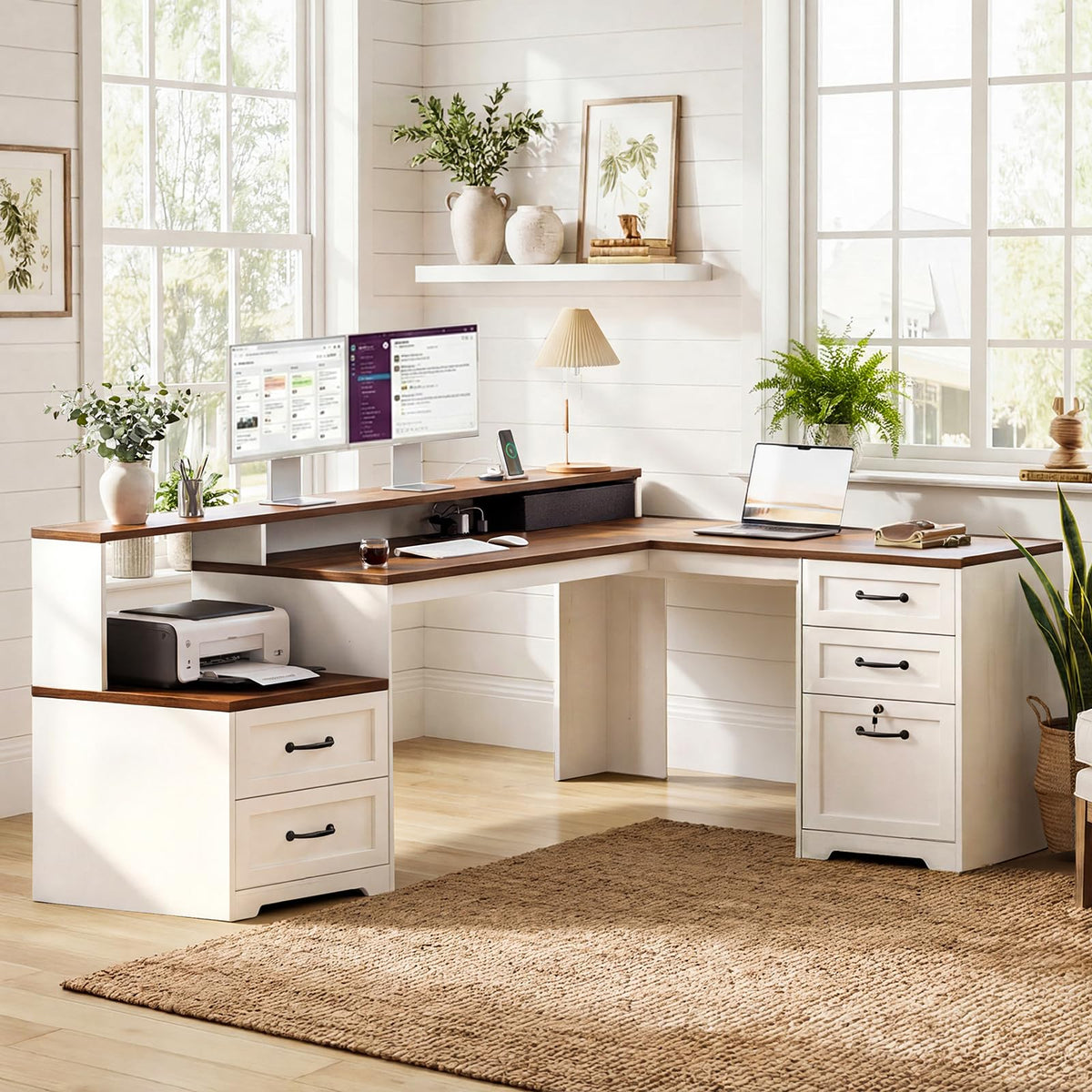 68 Inch L Shaped Executive Desk with Drawers I490