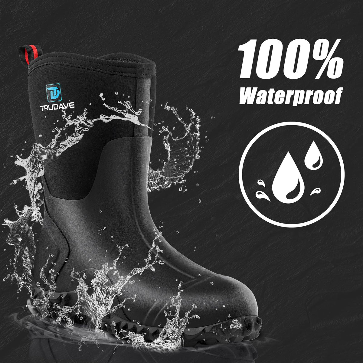 Rubber Boots with Steel Shank, 6mm Neoprene Mid Calf Rain Boots U993493