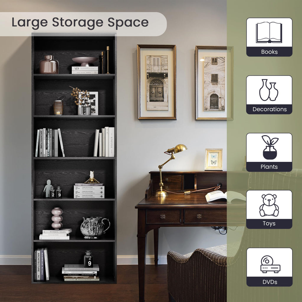 71" Tall 6-Tier Black Bookshelf I4521