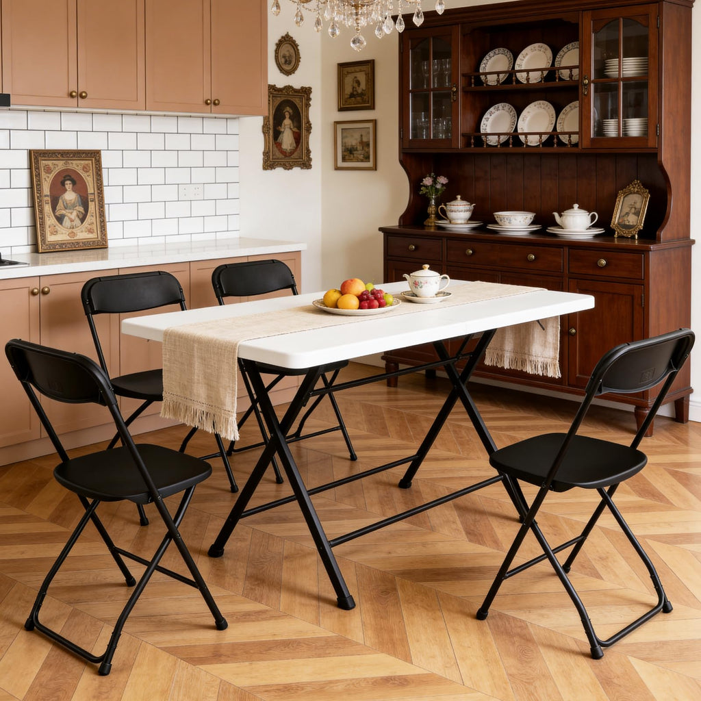 Black Plastic Folding Chairs, 10 Pack Steel Frame 350lbs Capacity O711858