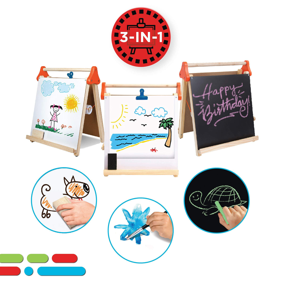3-in-1 Tabletop Dry Erase Chalkboard Art Easel with Paper Roll G56191