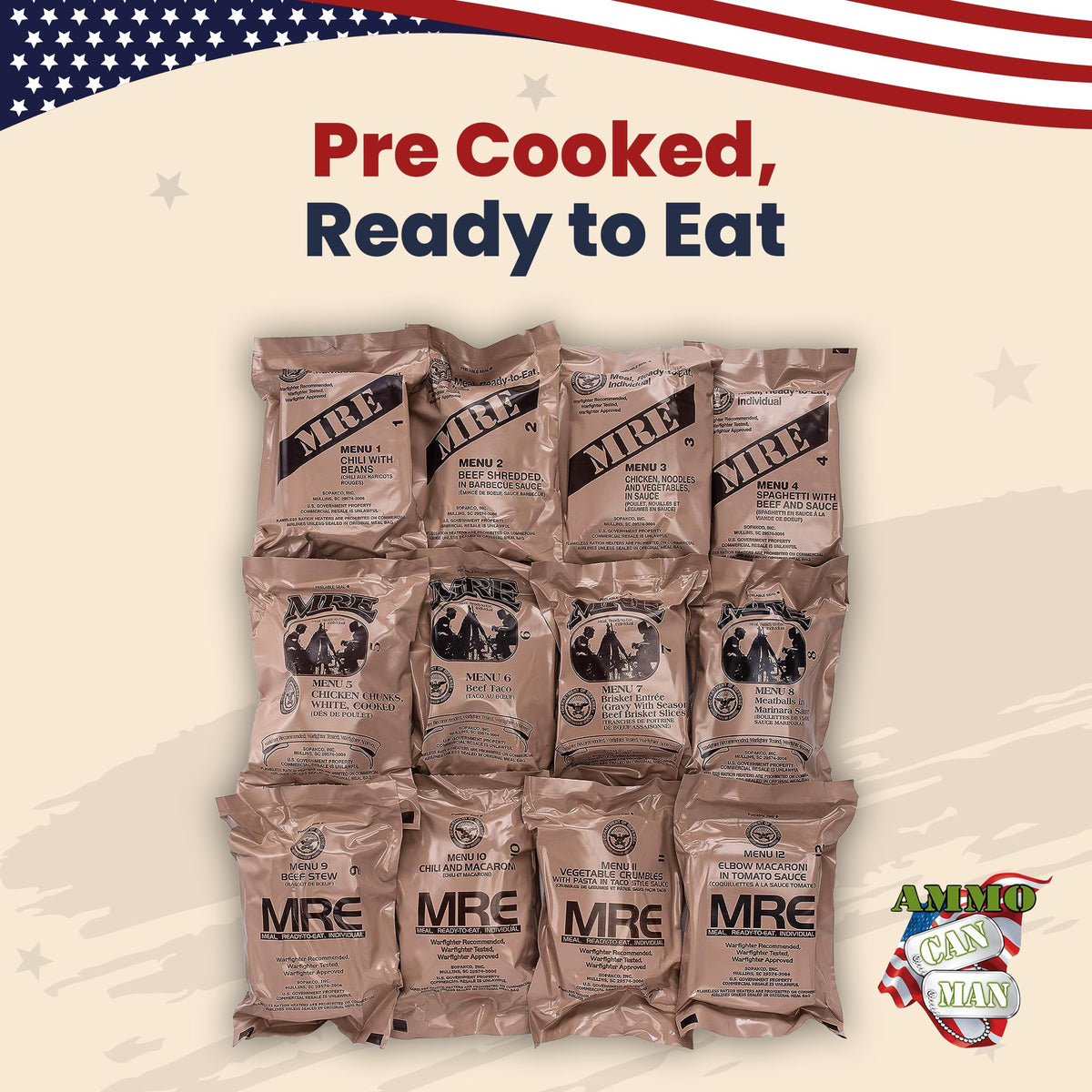 US Military MRE Case Menus 1-12 F5942
