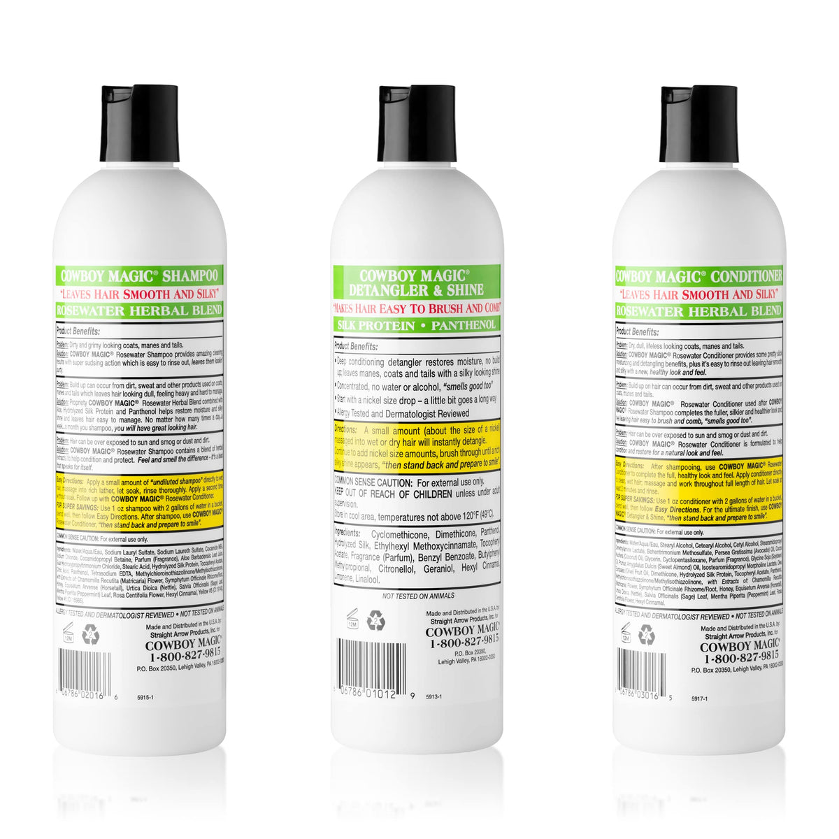 Shampoo + Conditioner + Detangler & Shine 16 Ounce each Silk Panthenol Honey W3246