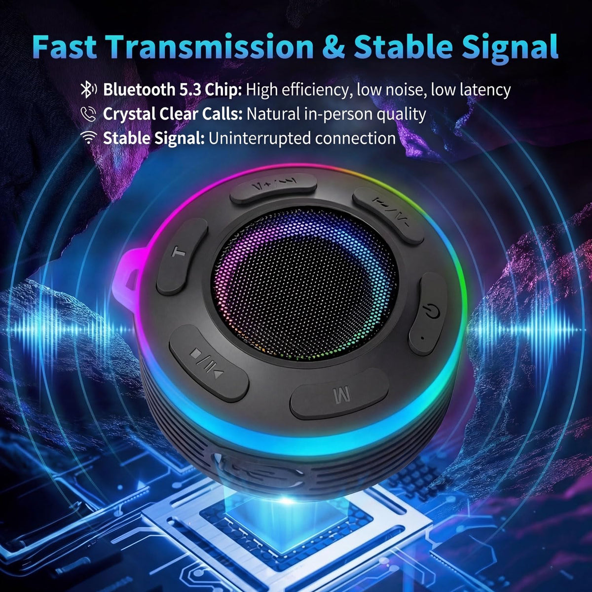 Portable Bluetooth Shower Speaker with Waterproof, Stereo, LED Light T44290
