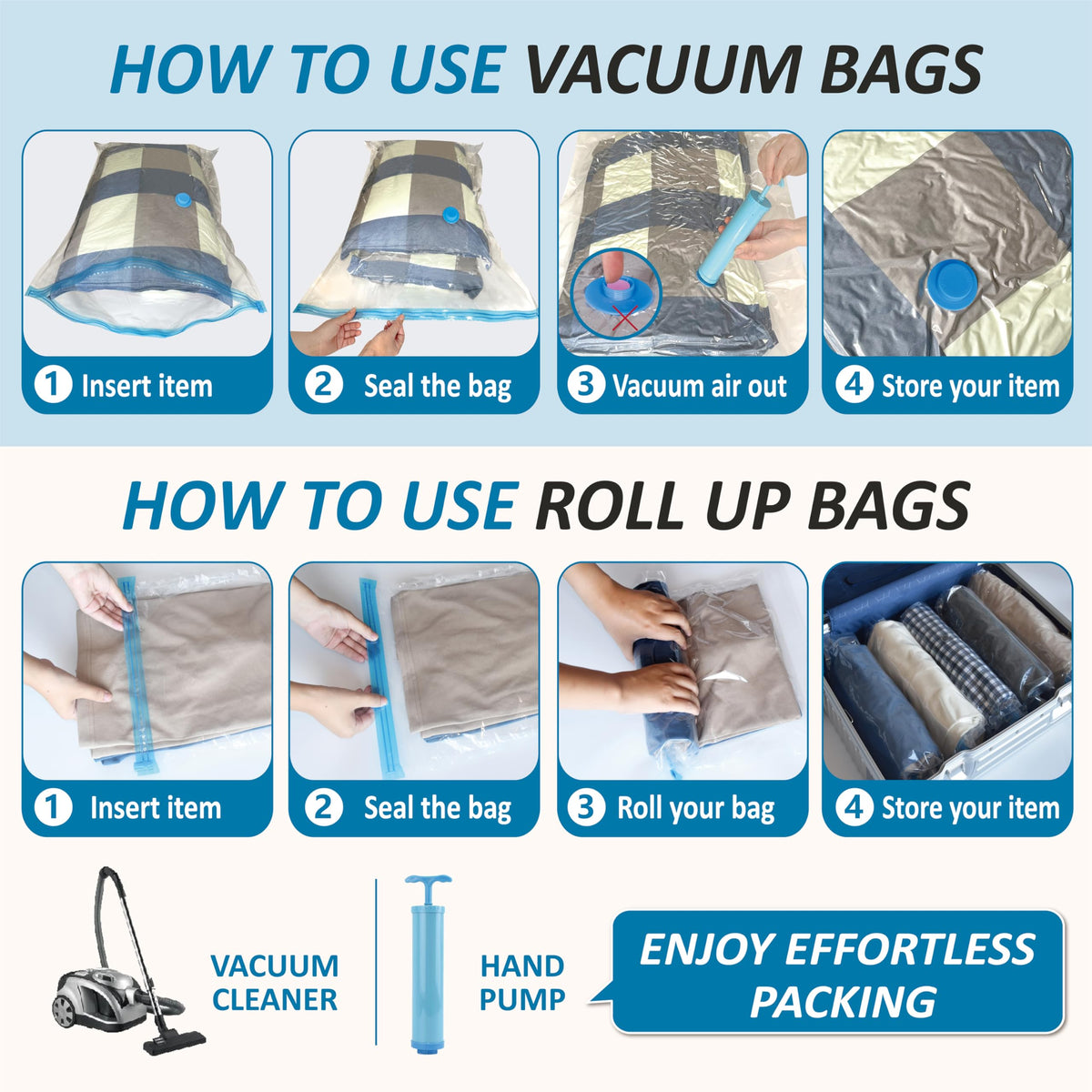 Vacuum Storage Bags with Hand Pump, 20 Combo W296814