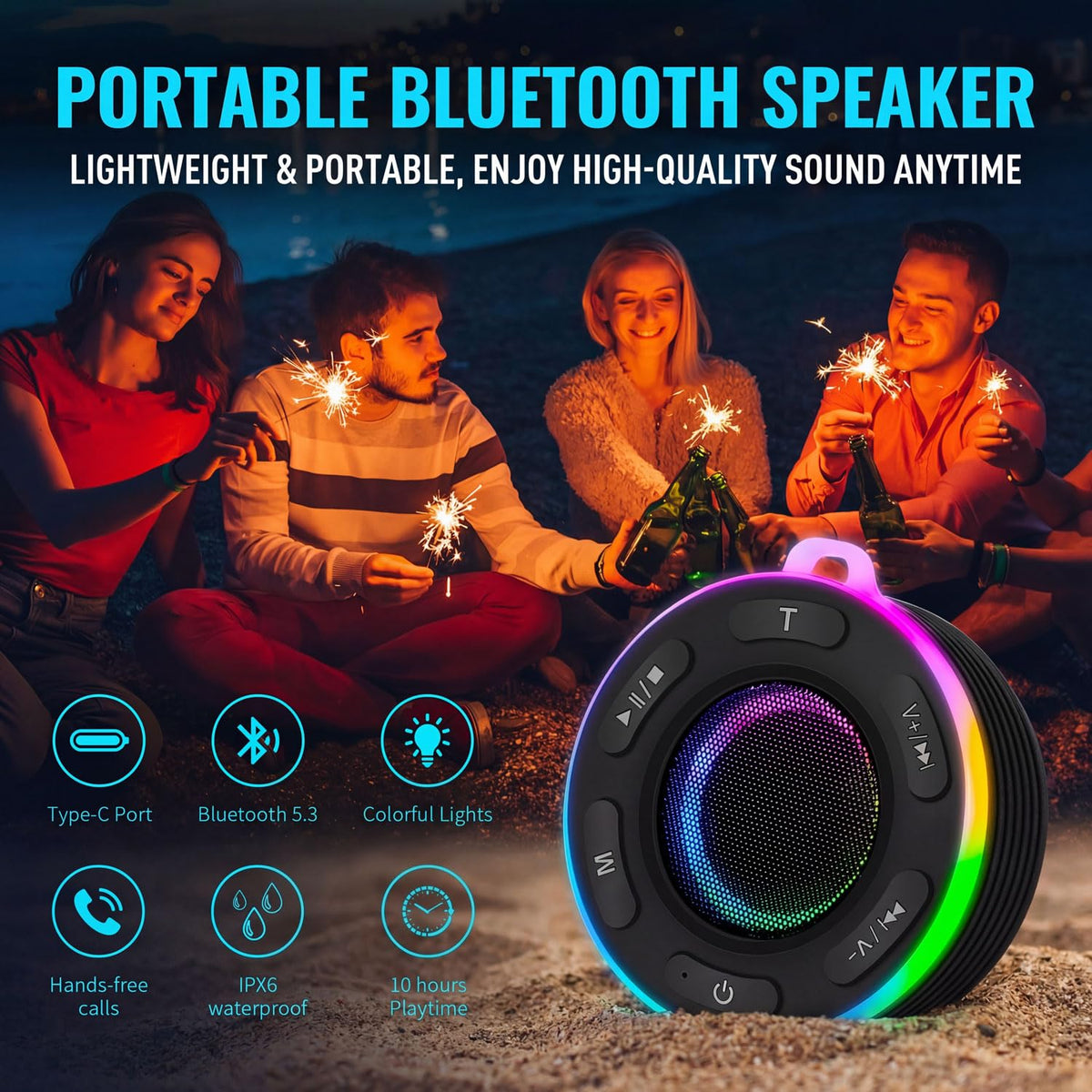 Portable Bluetooth Shower Speaker with Waterproof, Stereo, LED Light T44290
