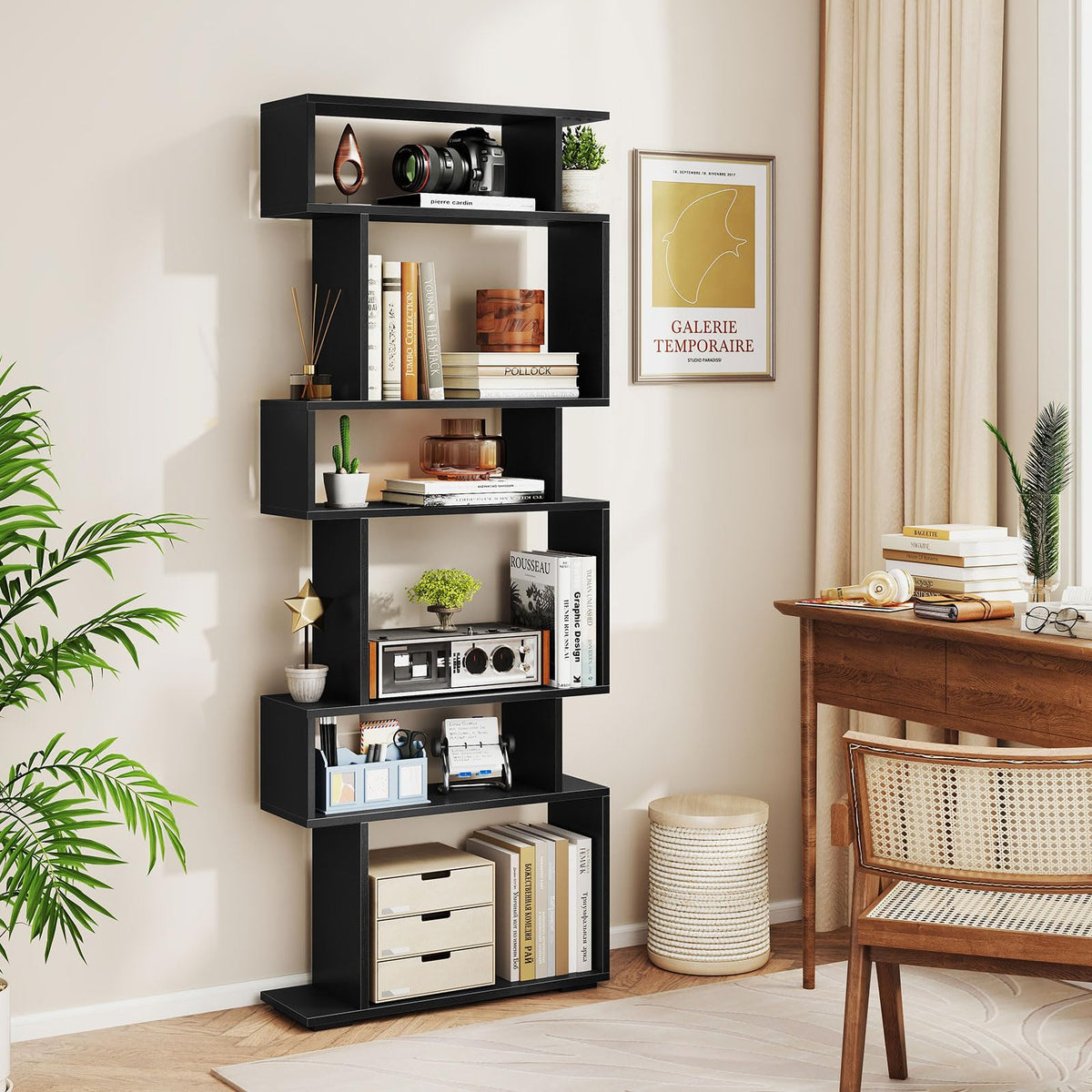 6-Tier S-Shaped Wooden Bookshelf Q890177