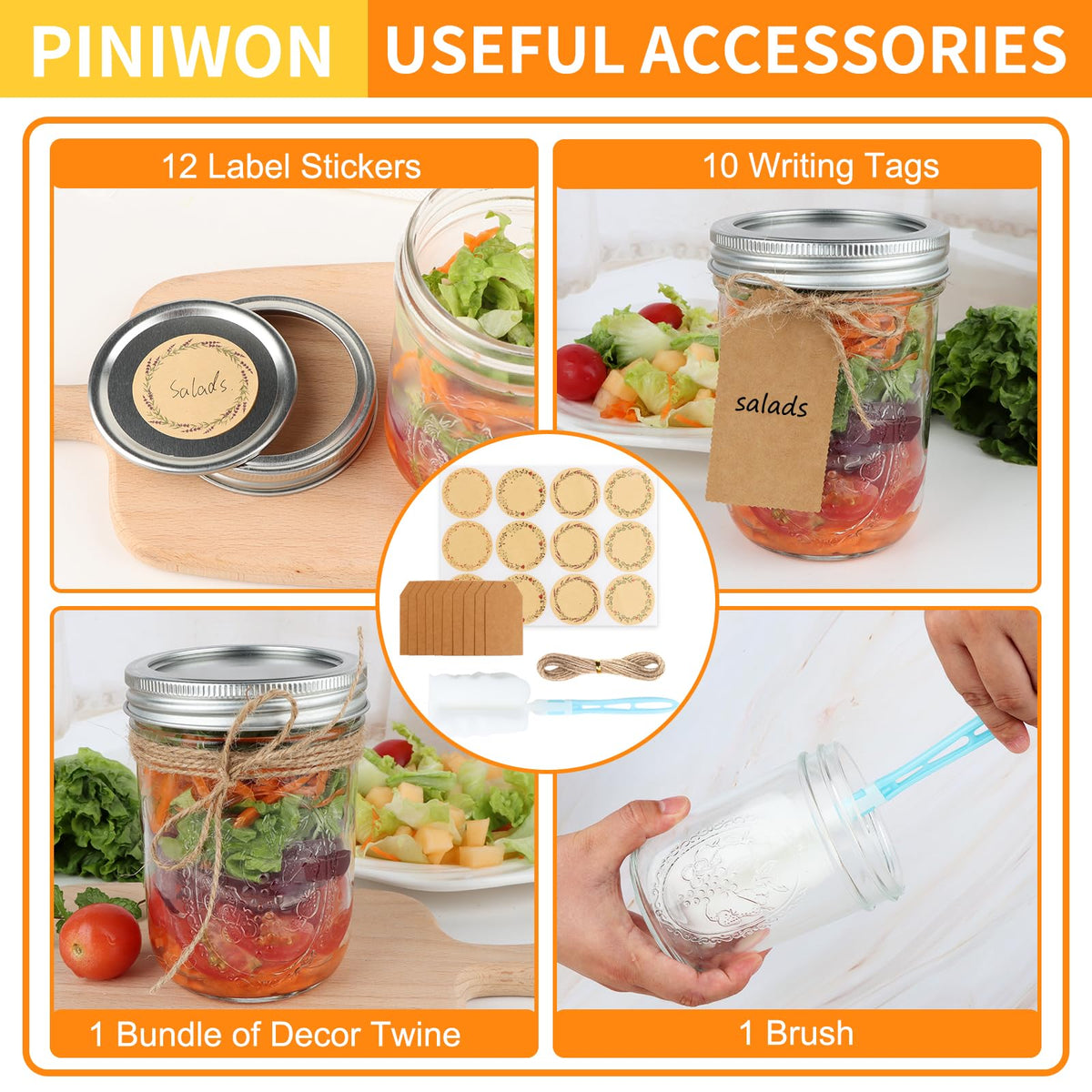 16 oz Wide Mouth Mason Jars 6 Pack D4510
