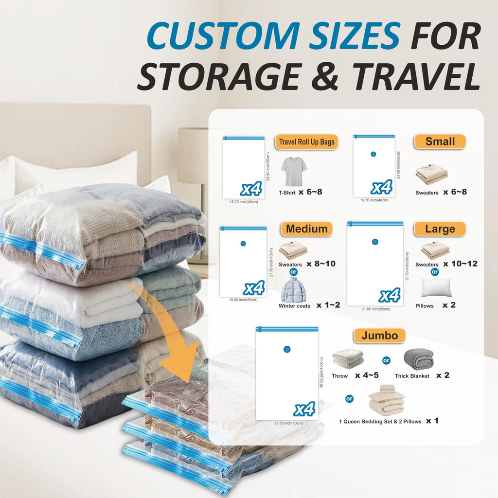 Vacuum Storage Bags with Hand Pump, 20 Combo W296814