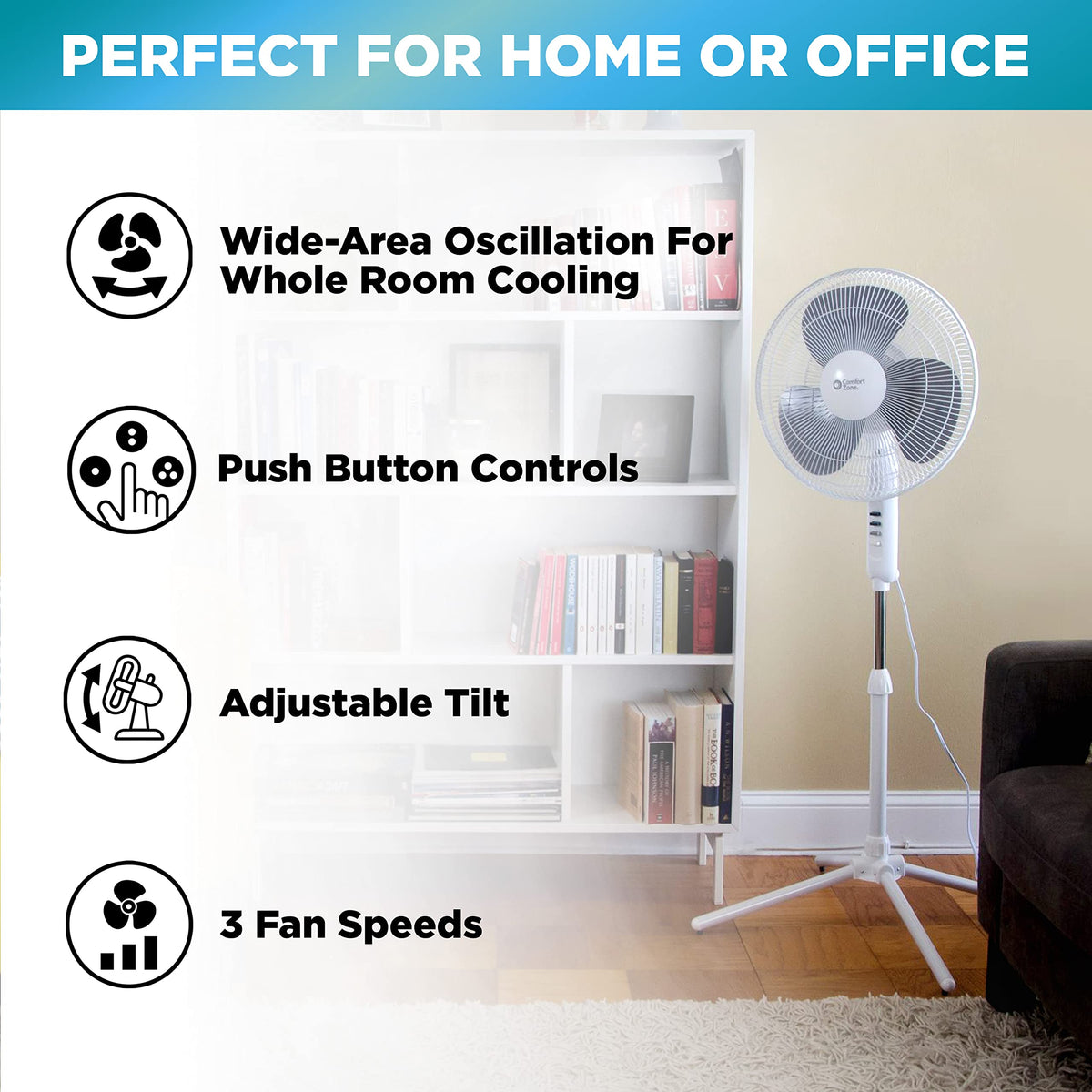 16 inch 3 Speed Oscillating Pedestal Fan White F5333