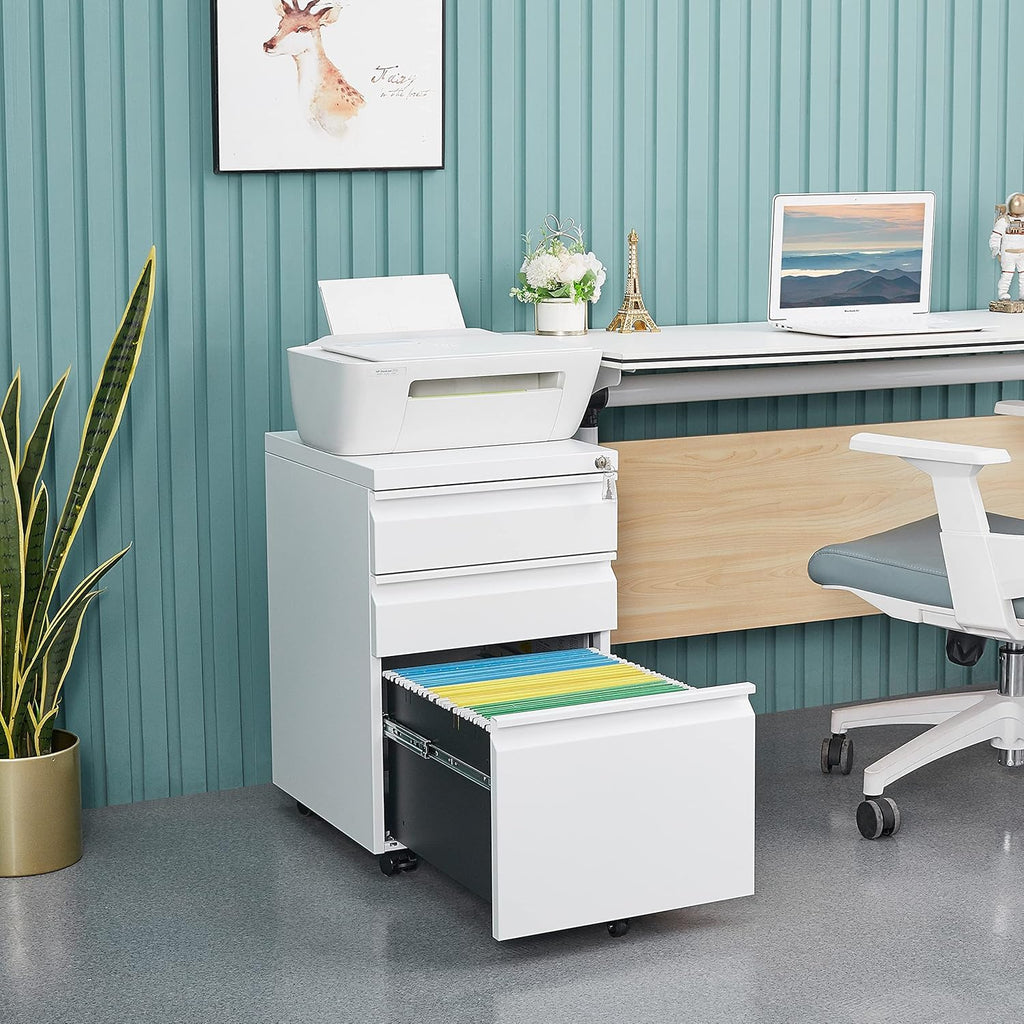 3 Drawer Locking File Cabinet Matte White M79862