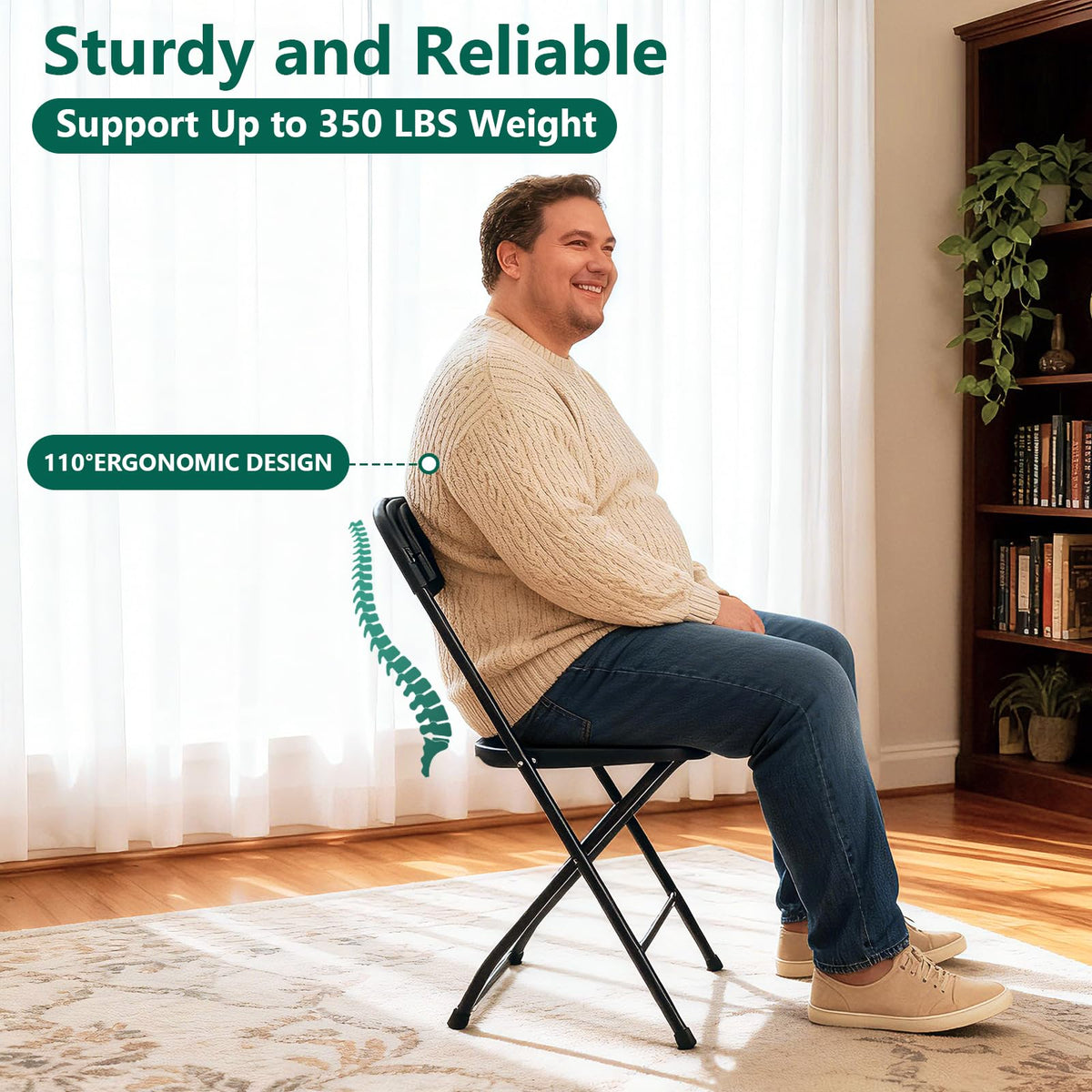 Black Plastic Folding Chairs, 10 Pack Steel Frame 350lbs Capacity O711858