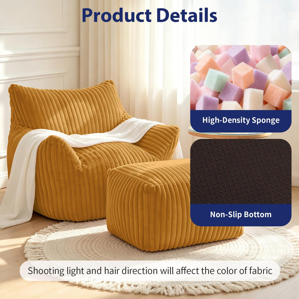 Large Yellow Bean Bag Chair with Footrest A249