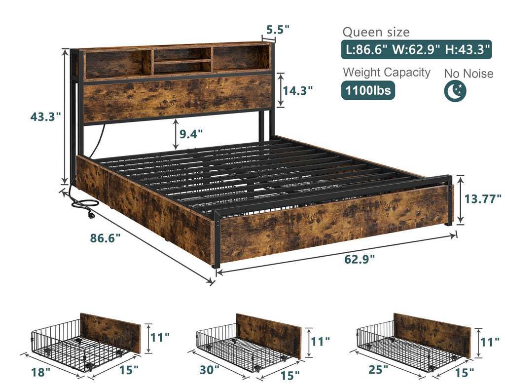 Queen Bed Frame with 6 Storage Drawers E252824