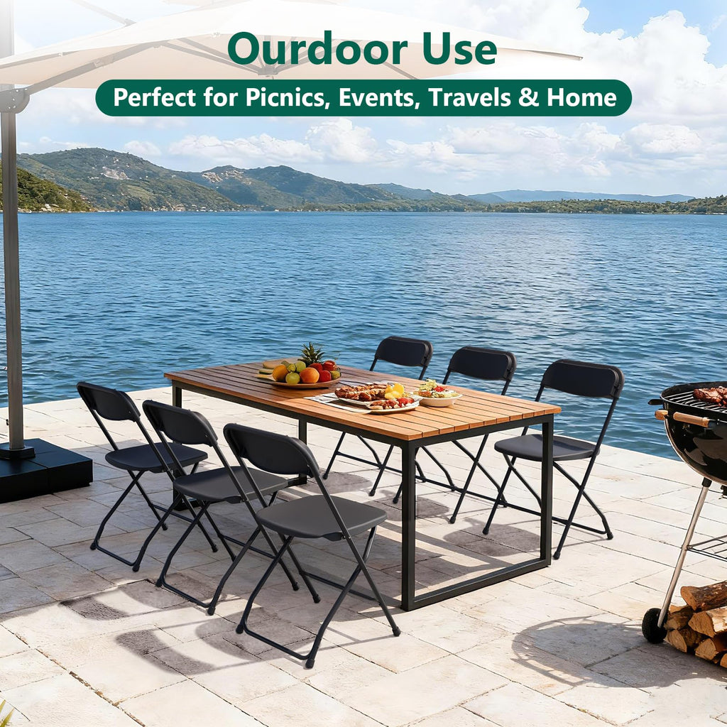 Black Plastic Folding Chairs, 10 Pack Steel Frame 350lbs Capacity O711858