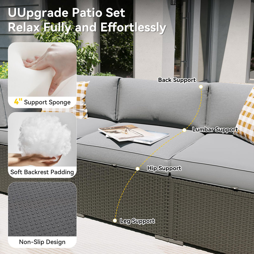 7 Piece Wicker Rattan Outdoor Sectional Sofa Set J2296