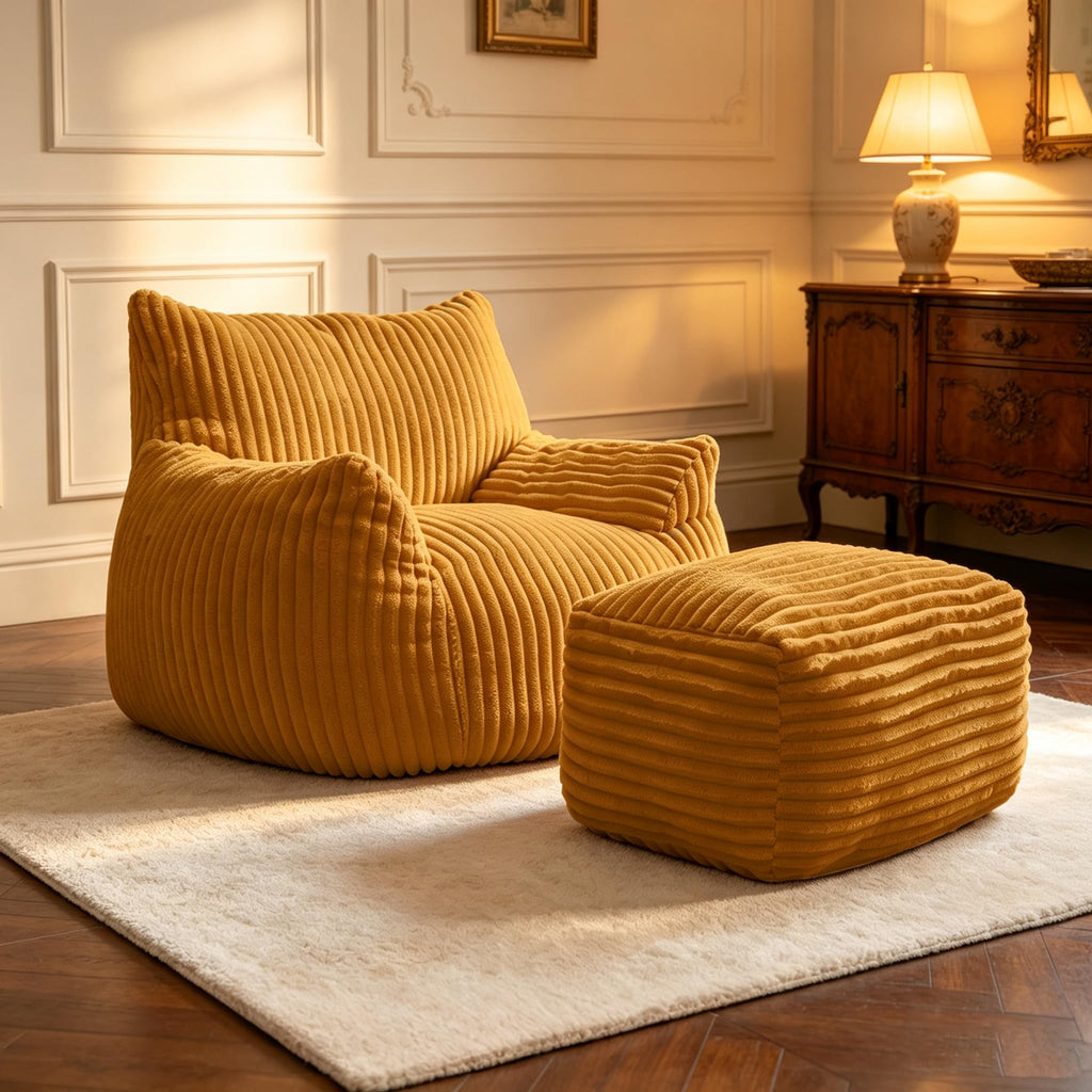 Large Yellow Bean Bag Chair with Footrest A249