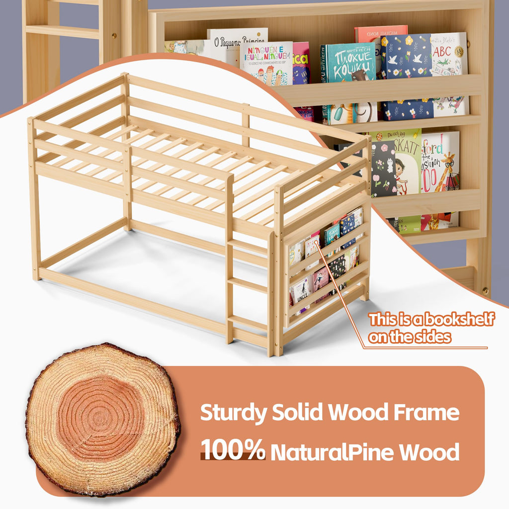 Twin Over Twin Wooden Bunk Bed with Ladder and Guardrails C14974