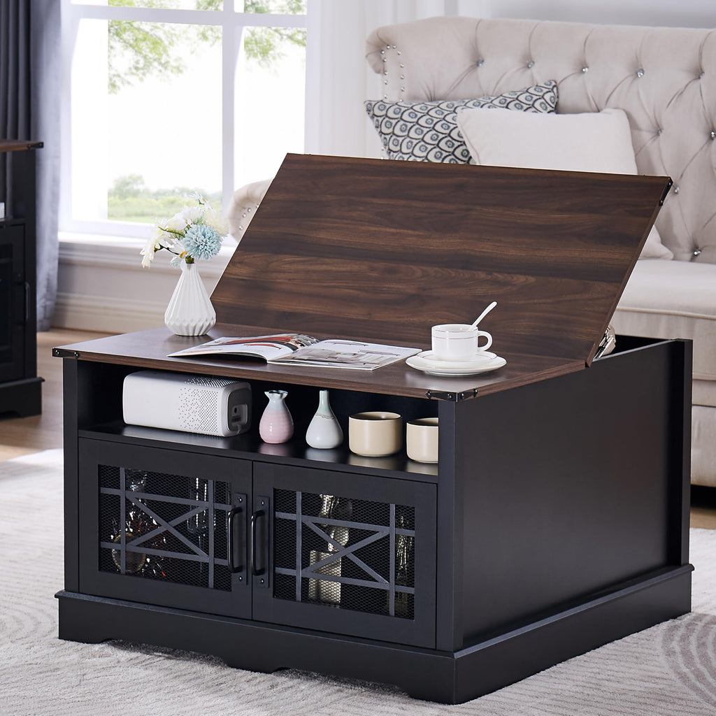 Black Coffee Table with Hidden Compartment Lift-up Top V3436