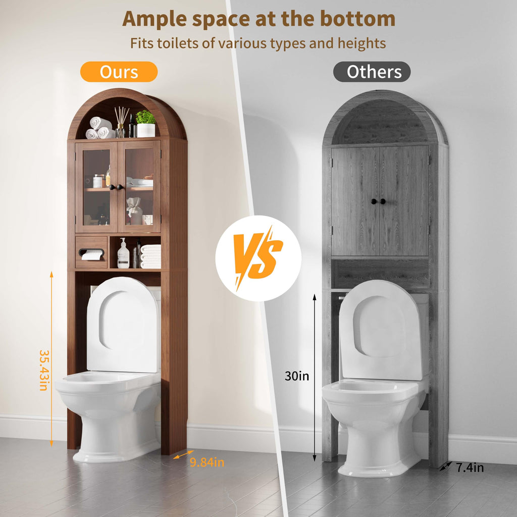 Arched Over the Toilet Storage Cabinet with Tempered Glass Doors A668