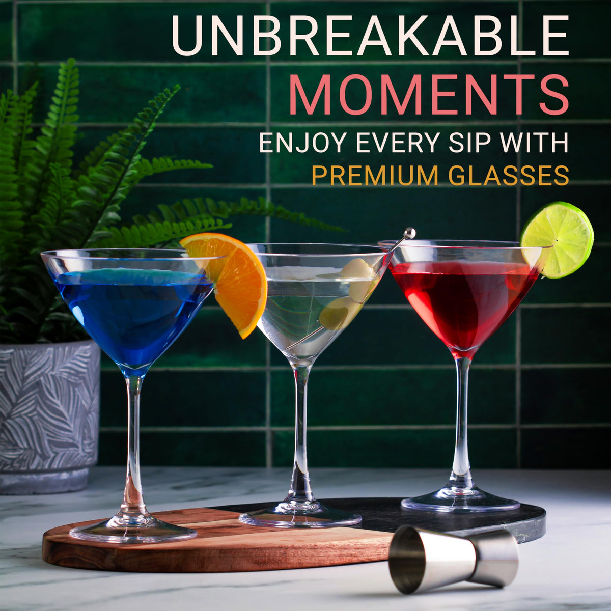 Unbreakable Plastic Martini Glasses, 8 oz Set of 6 G438255
